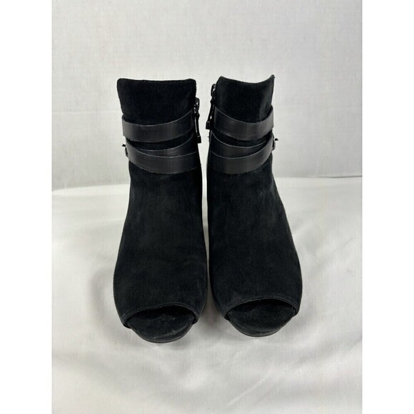 Earthies Santo Peeptoe Booties Boots Black Suede 8.5 B Ankle Zip Arch Support - Picture 2 of 12